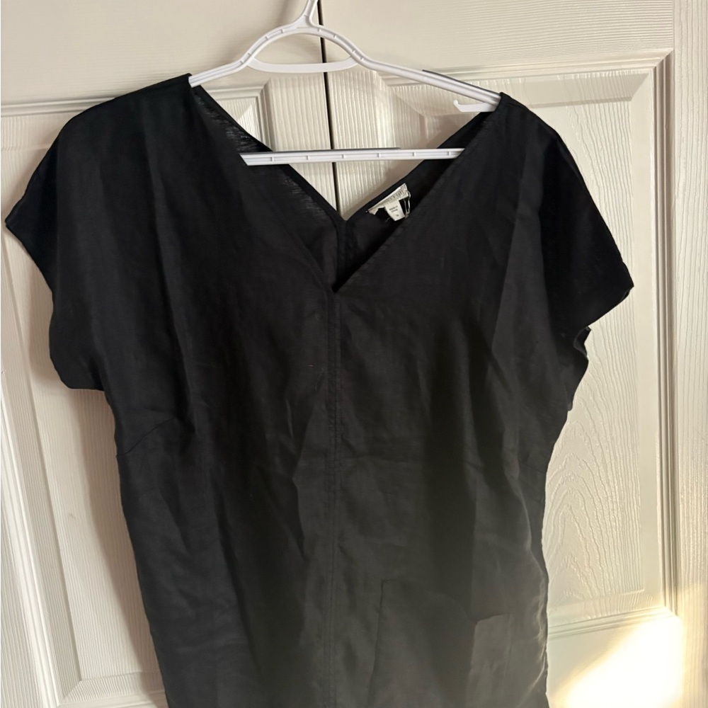 NWT Garnet Hill Charcoal Linen V-Neck Dress